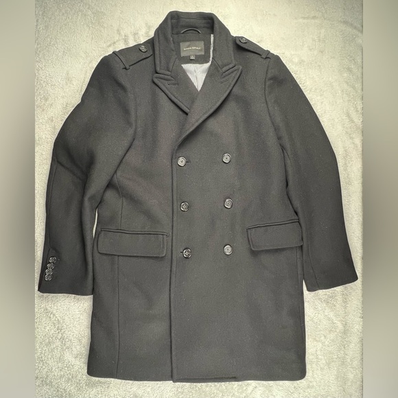 Banana Republic Coat Mens XL Black Wool Blend Double Breasted Military Peacoat